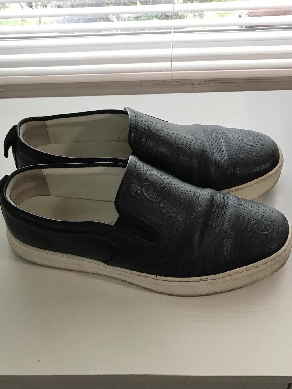 Gucci Black Slip-On Leather Loafers with White Sole